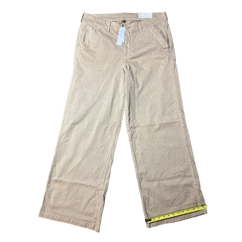 American Eagle Skater Pant Khaki Tan Wide Leg Low Rise Stretch Size 16 Long NEW